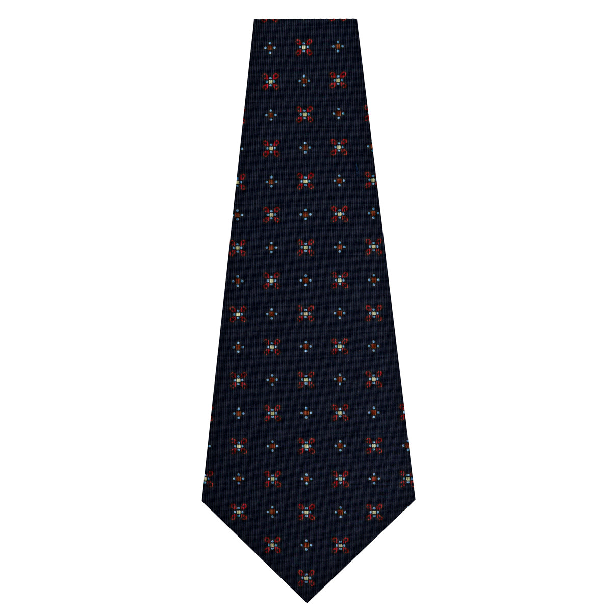 Floral Printed Silk Bespoke Tie - Navy