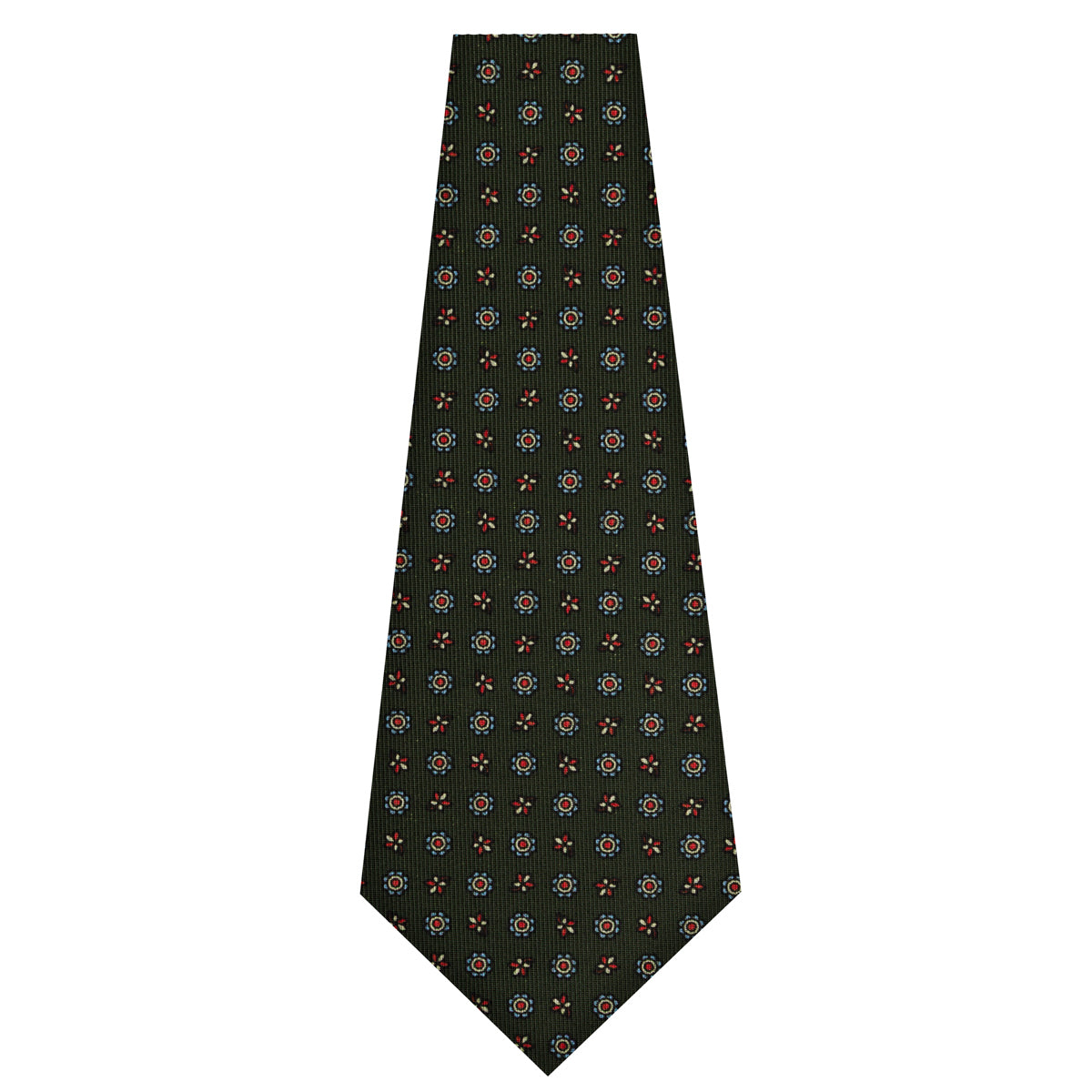 Floral Printed Silk Bespoke Tie - Dark Olive