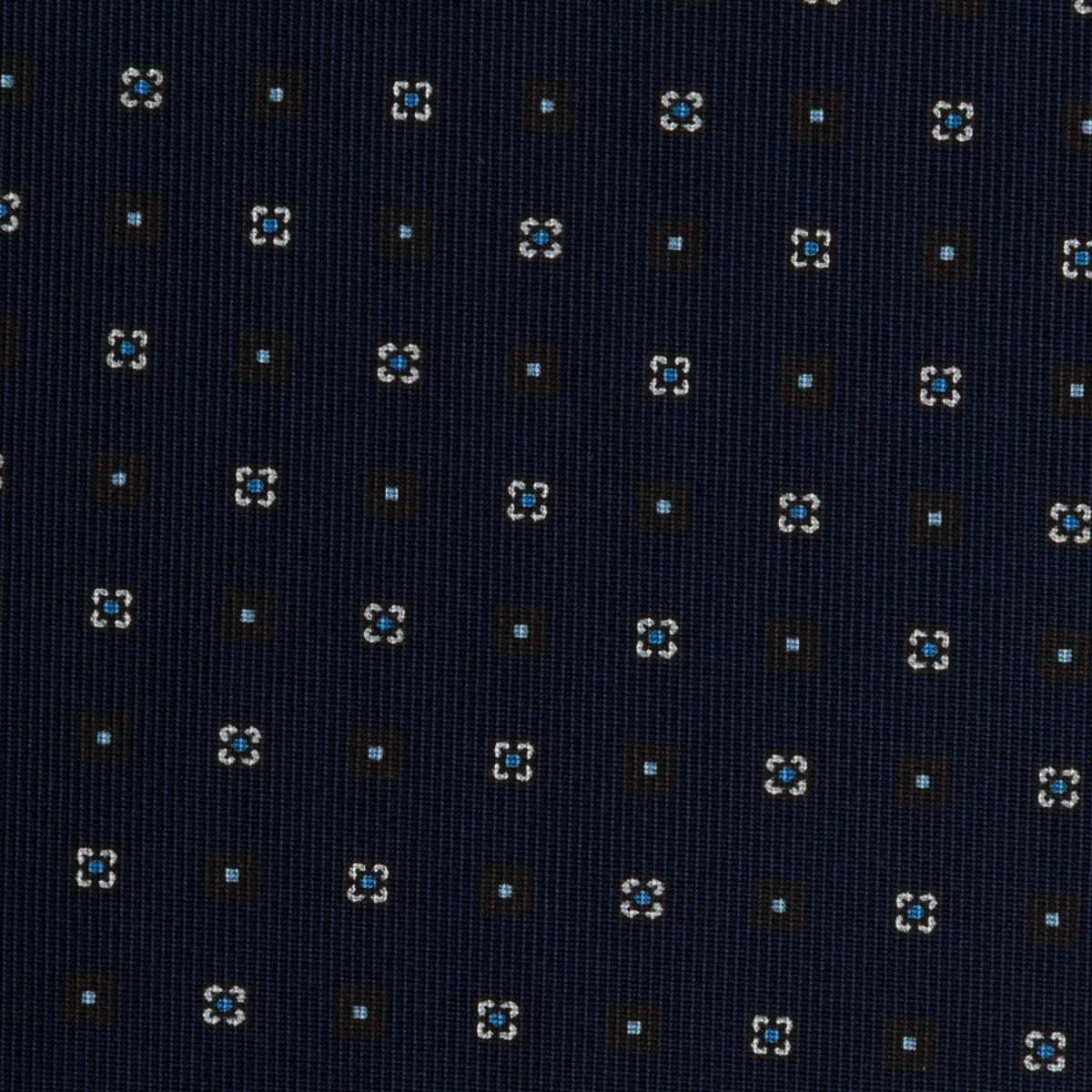 Floral Printed Silk Bespoke Tie - Navy