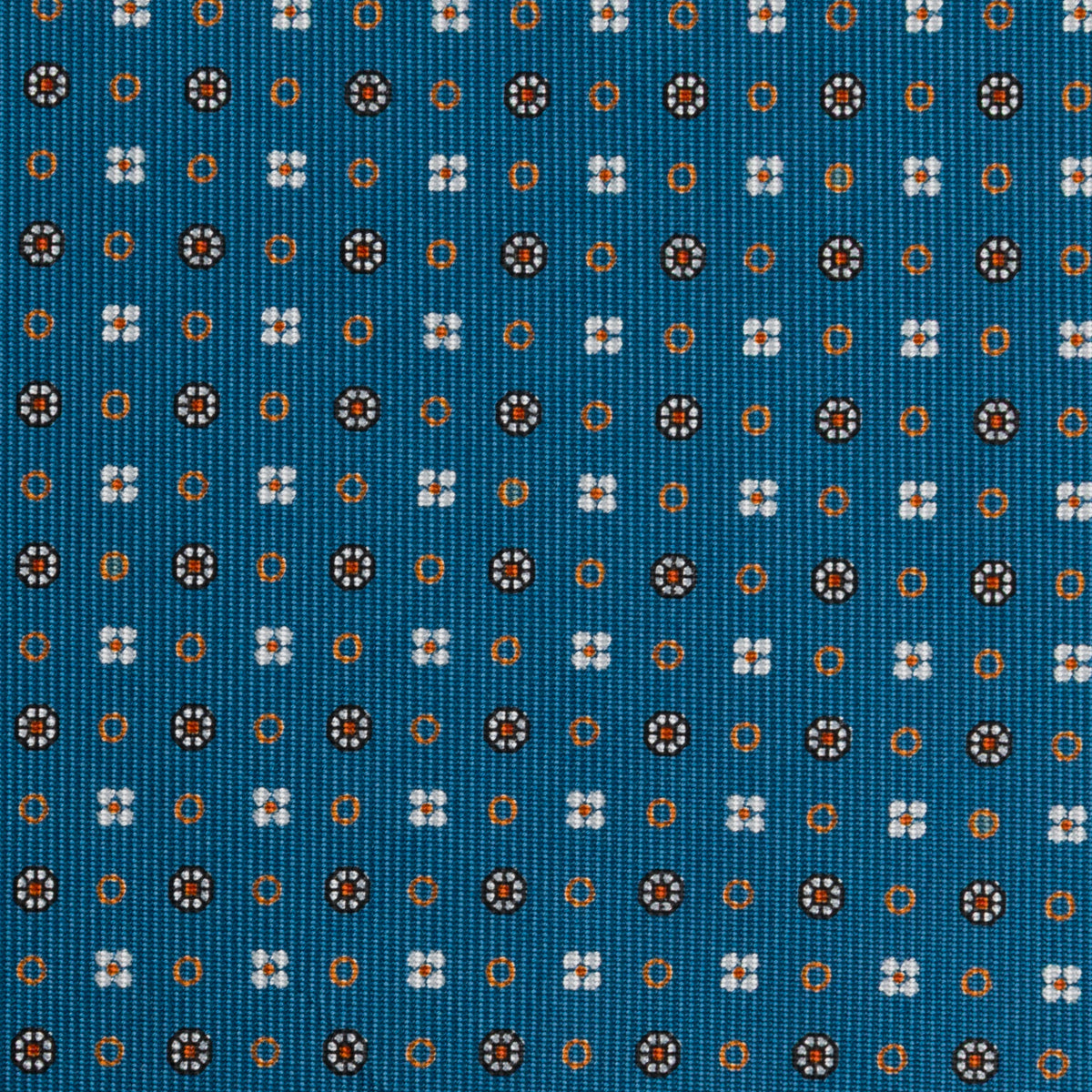 Floral Printed Silk Bespoke Tie - Steel Blue