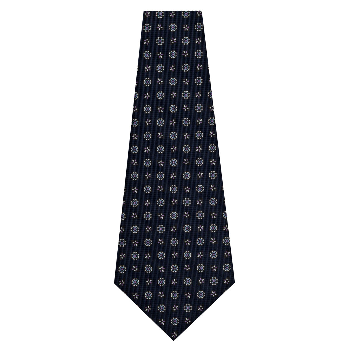 Floral Printed Silk Bespoke Tie -  Navy