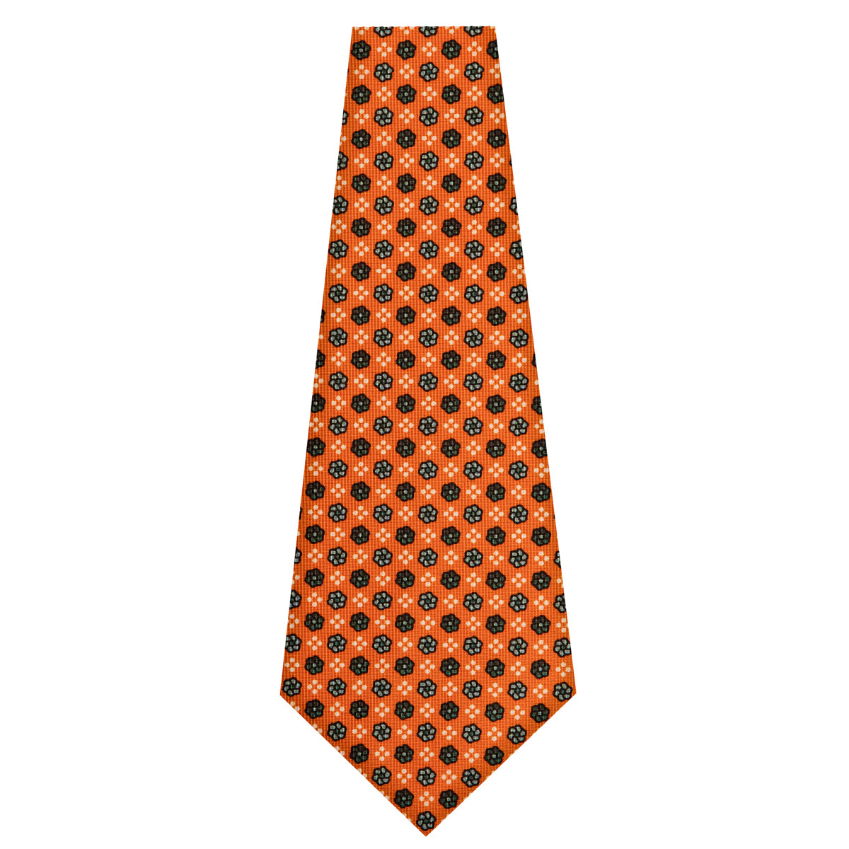 Floral Printed Silk Bespoke Tie - Orange