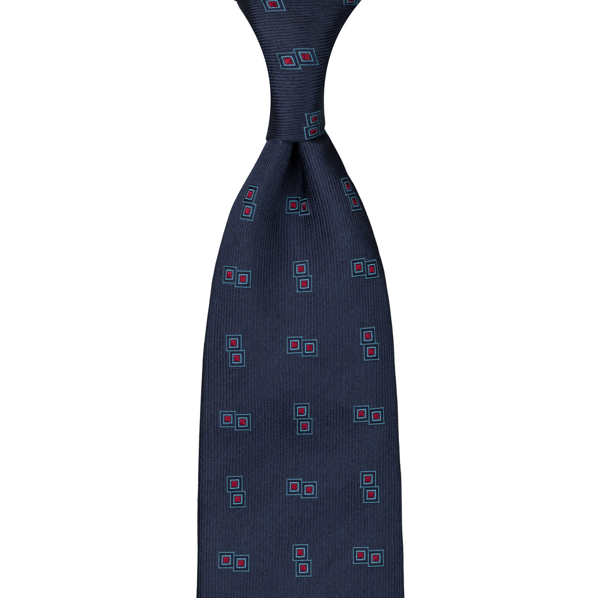 Geometrical Jacquard Silk Tie - Navy - Hand-Rolled