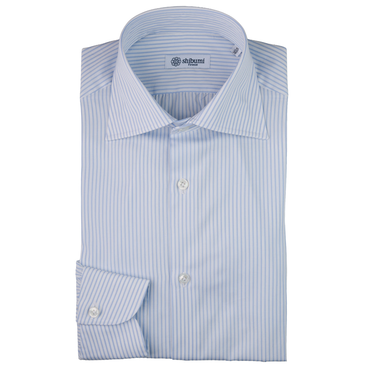 Poplin Semi Spread Shirt - White / Light Blue - Small Stripe