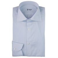 Poplin Semi Spread Shirt - White / Light Blue - Small Stripe