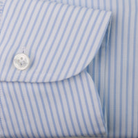 Poplin Semi Spread Shirt - White / Light Blue - Small Stripe