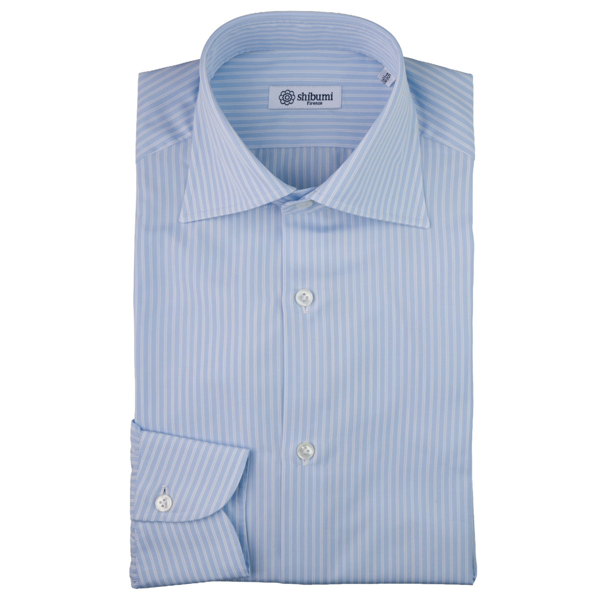 Poplin Semi Spread Shirt - Light Blue - Reverse Stripe