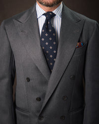 Floral Shantung Silk Tie - Navy - Hand-Rolled