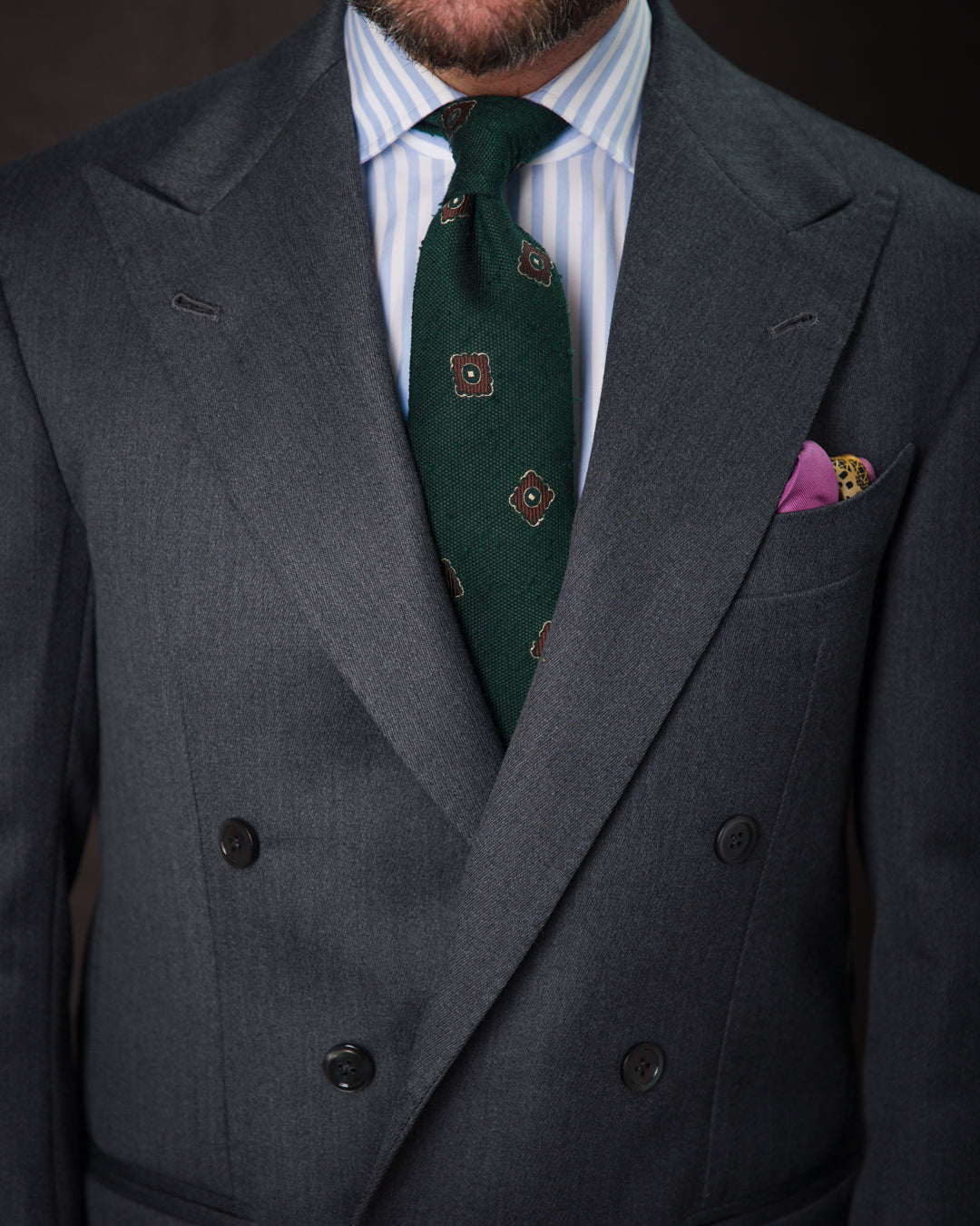 Floral Shantung Silk Tie - Forest - Hand-Rolled