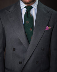 Floral Shantung Silk Tie - Forest - Hand-Rolled