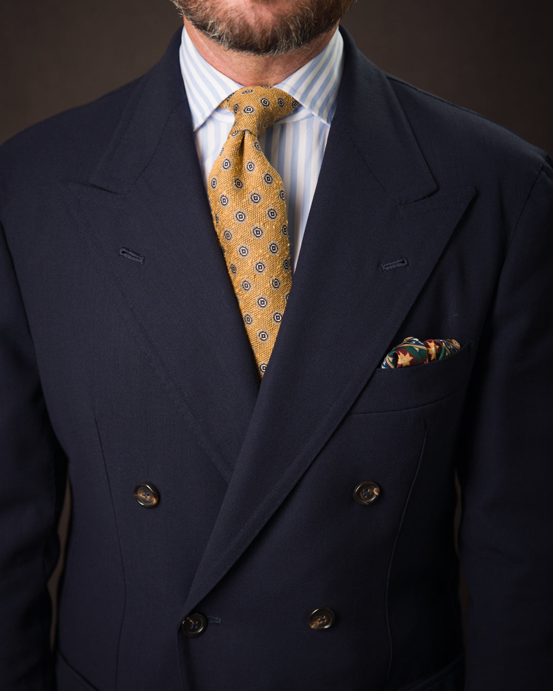 Floral Shantung Silk Tie - Honey - Hand-Rolled