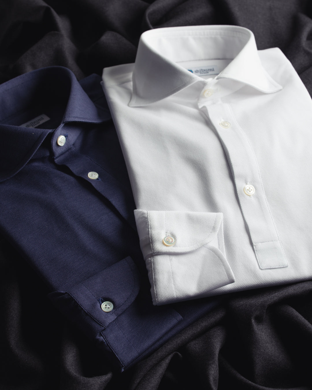 Long Sleeved Polo Shirt - Curved Wide Spread - White