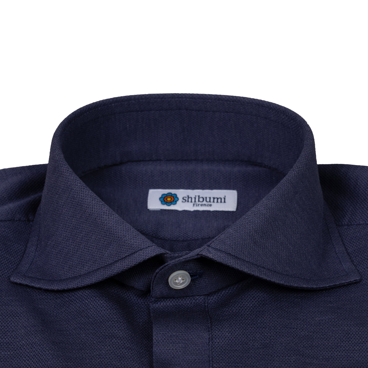 Long Sleeved Polo Shirt - Curved Wide Spread - Denim Blue
