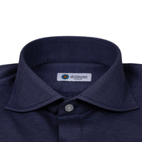 Long Sleeved Polo Shirt - Curved Wide Spread - Denim Blue
