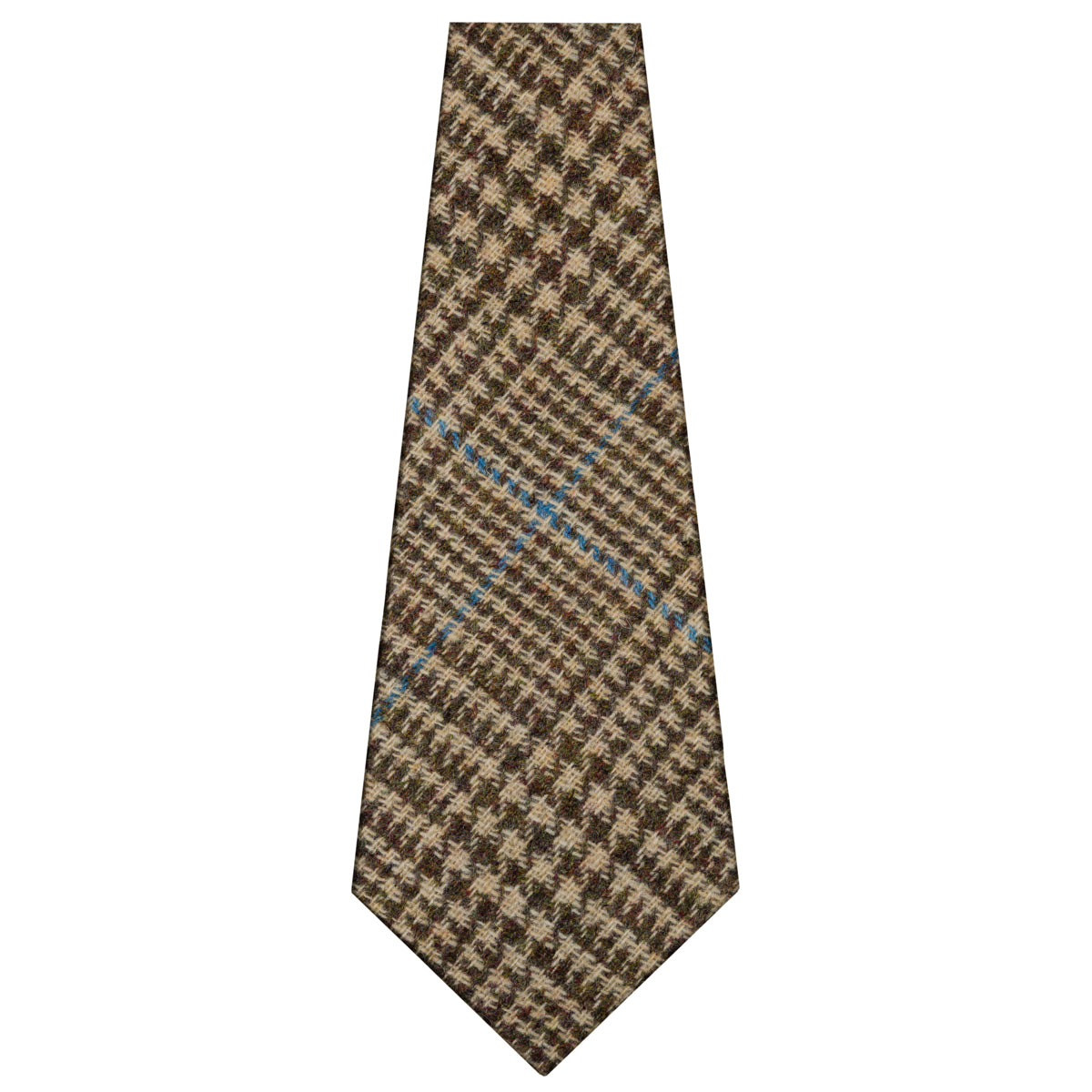 James Crowther Checked Bespoke Wool Tie - Brown / Sky Blue