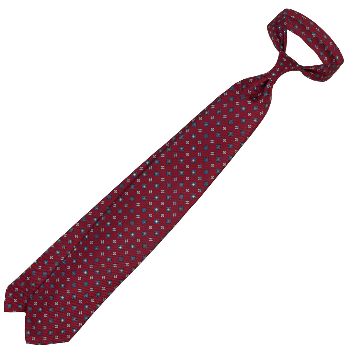50oz Floral Printed Silk Tie - Cherry - Hand-Rolled