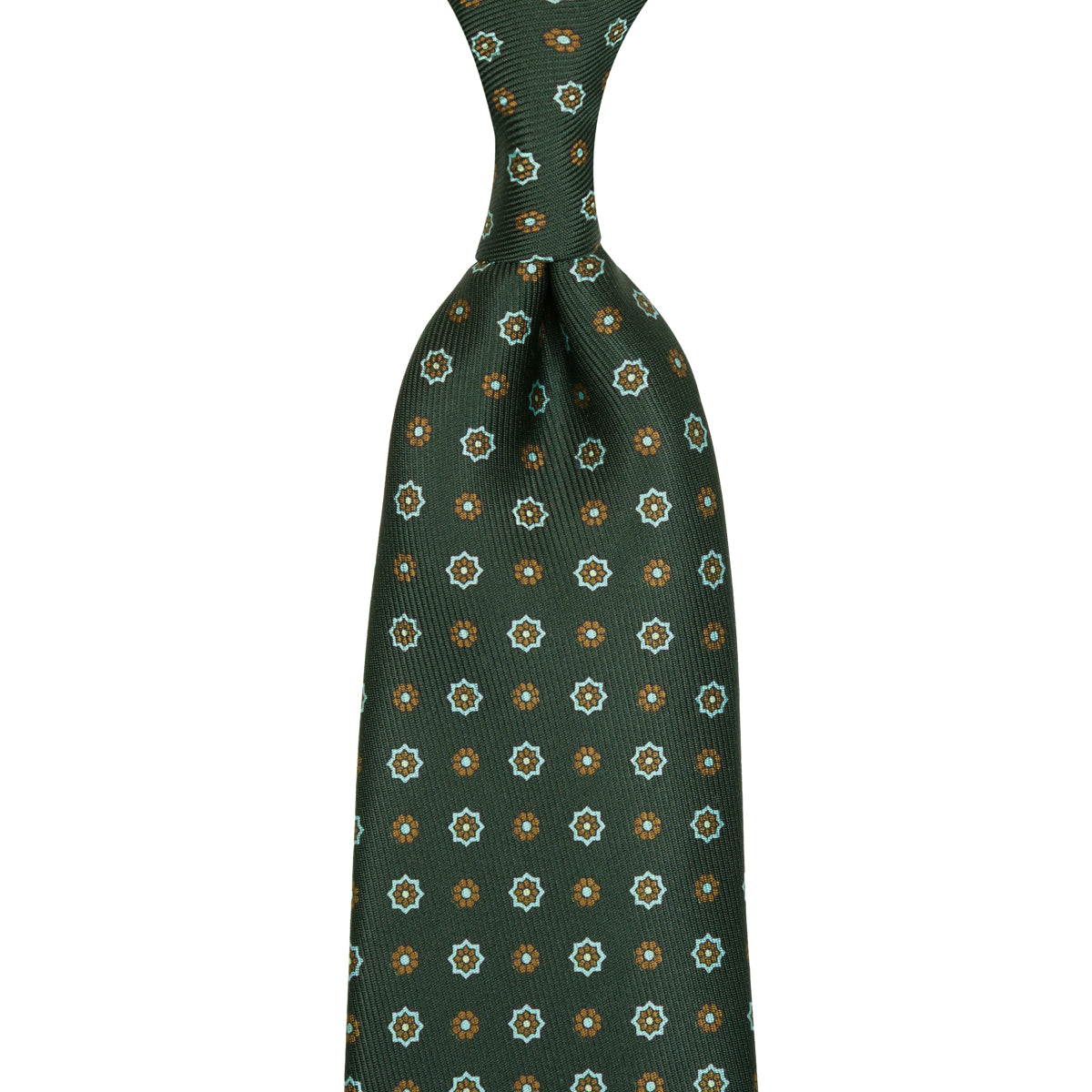 50oz Floral Printed Silk Tie - Madder Green - Hand-Rolled