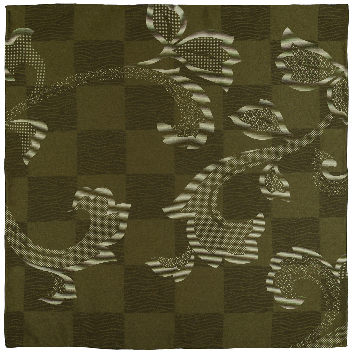 Vintage Kimono Silk Pocket Square - Olive