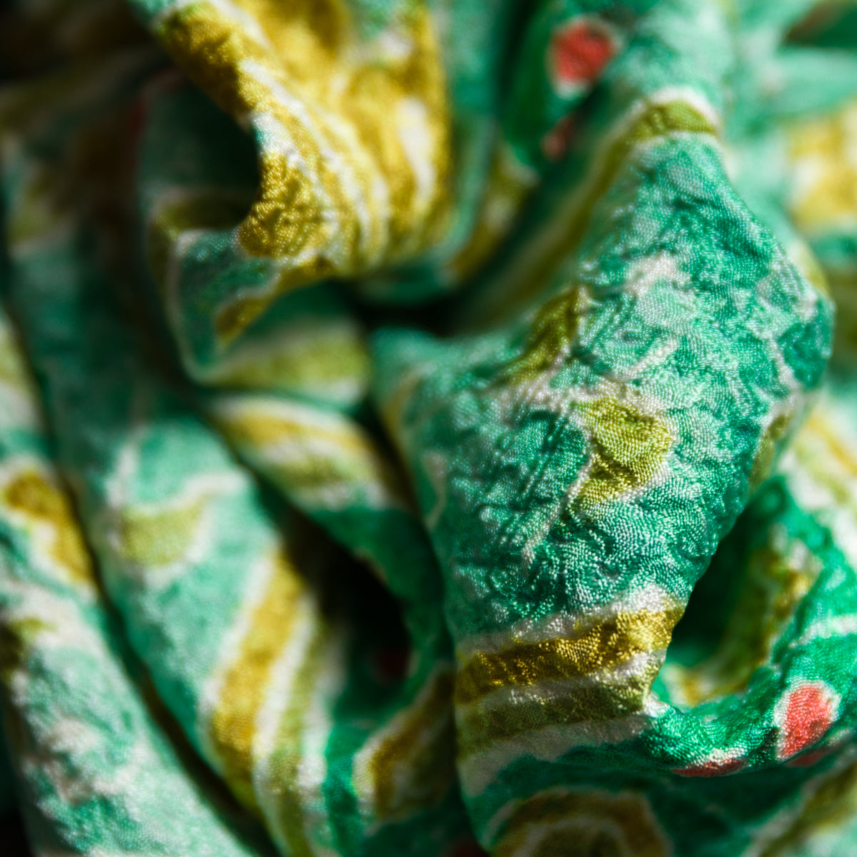 Vintage Kimono Silk Pocket Square - Green