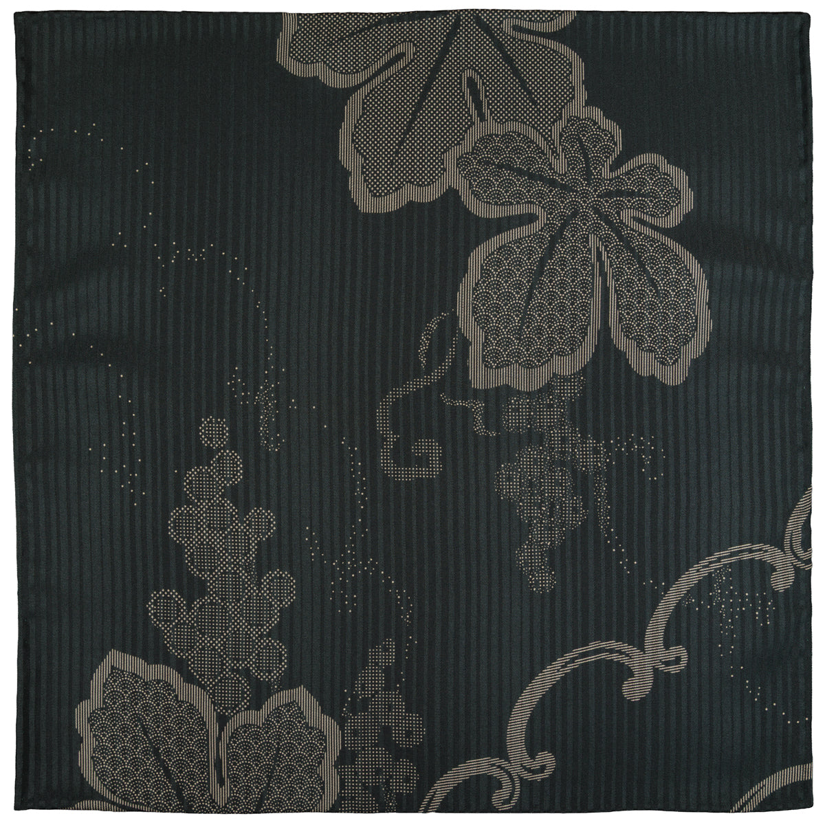 Vintage Kimono Silk Pocket Square - Charcoal