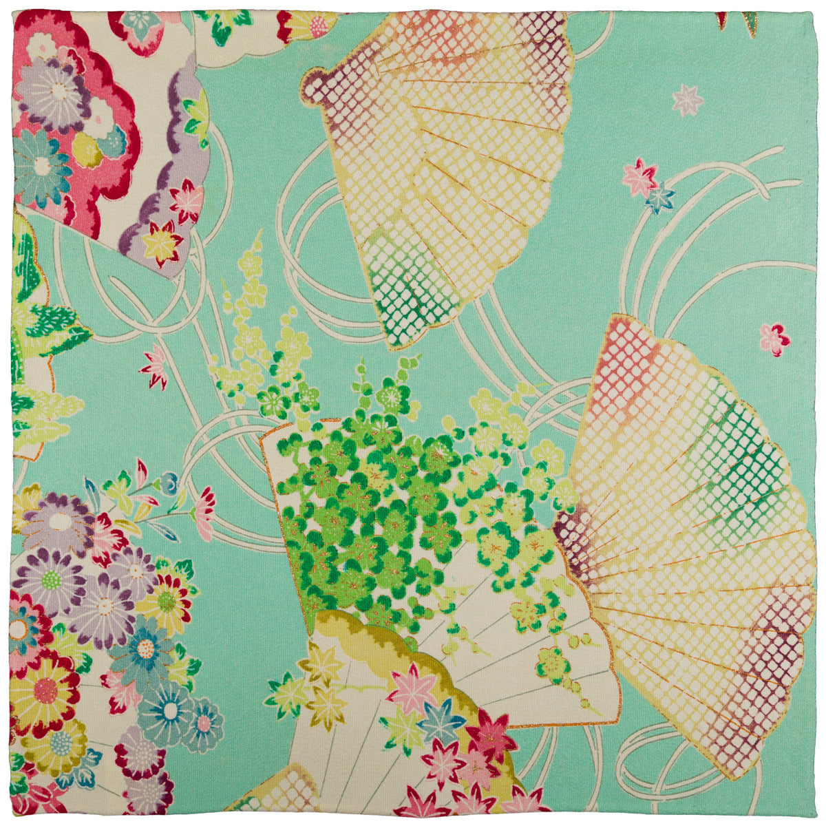 Vintage Kimono Silk Pocket Square - Green
