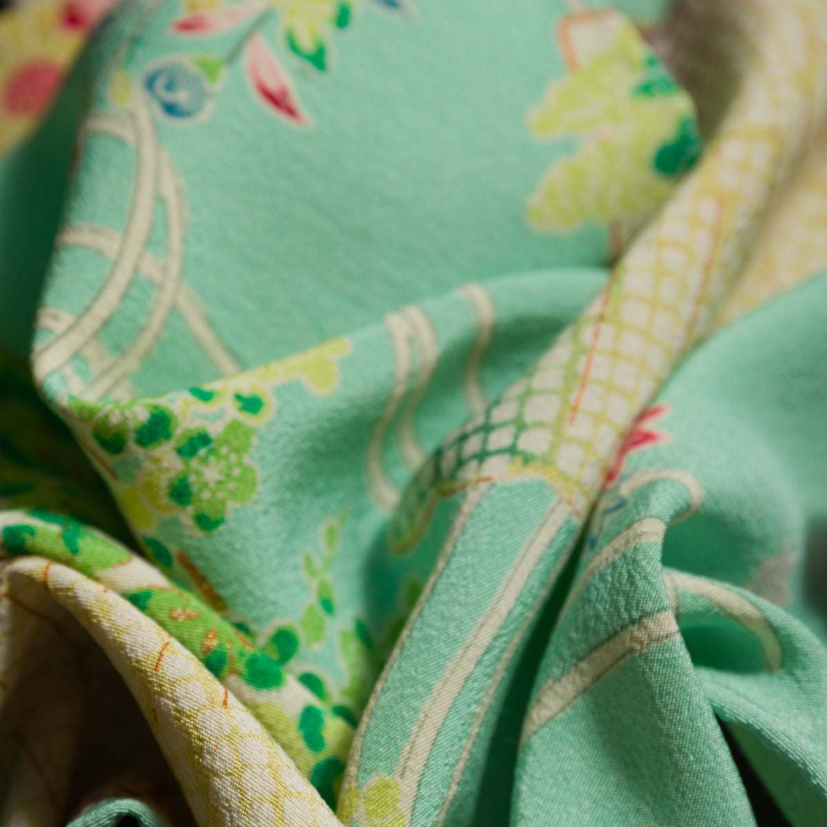 Vintage Kimono Silk Pocket Square - Green