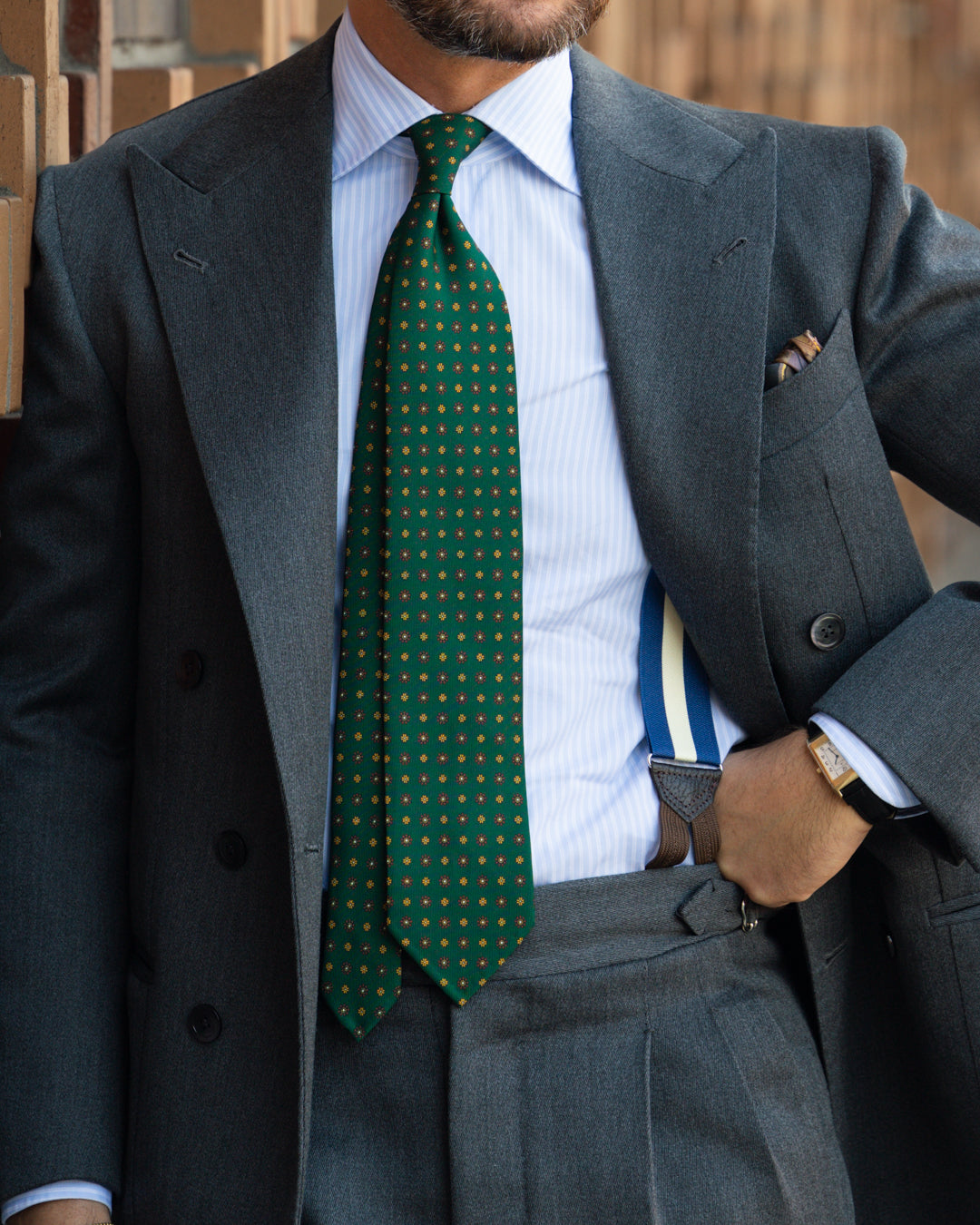 Floral Printed Silk Tie - Forest - Hand-Rolled