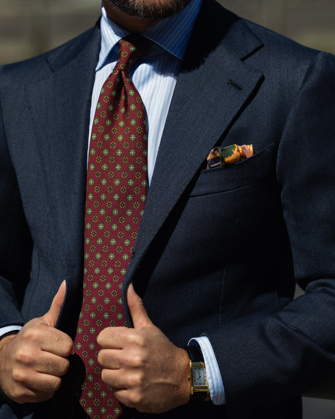 Floral Printed Silk Tie - Burgundy - Hand-Rolled