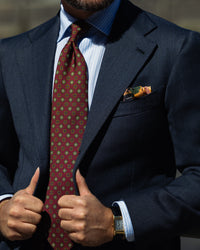Floral Printed Silk Tie - Burgundy - Hand-Rolled