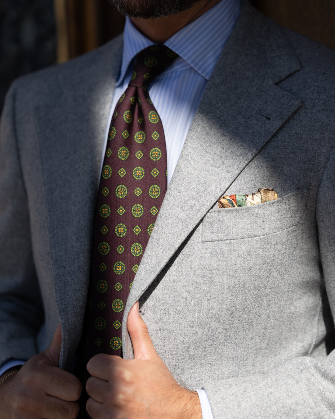 Floral Printed Silk Tie - Eggplant - Hand-Rolled
