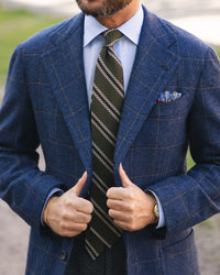 Striped Grossa Grenadine Silk Tie - Olive / Ivory / Brown