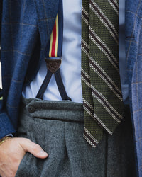 Striped Grossa Grenadine Silk Tie - Olive / Ivory / Brown