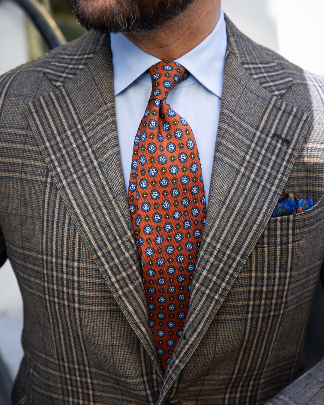 Floral Printed Silk Tie - Rust - Hand-Rolled