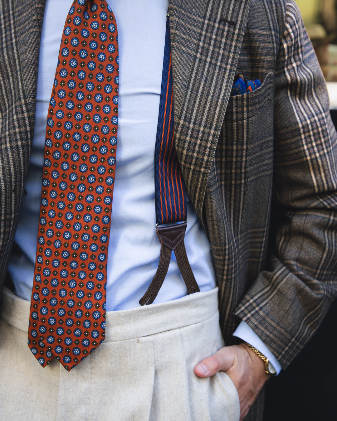 Floral Printed Silk Tie - Rust - Hand-Rolled