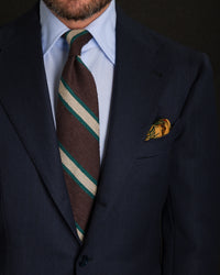 Striped Shantung Silk Tie - Brown / Forest / Beige