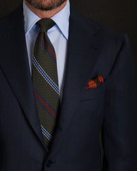 Striped Grossa Grenadine Silk Tie - Olive - Hand-Rolled