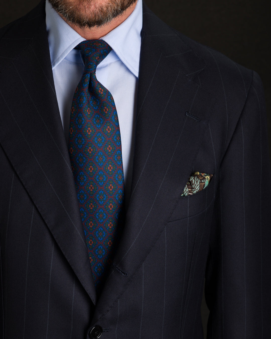 Ancient Madder Silk Tie - Navy - Hand-Rolled