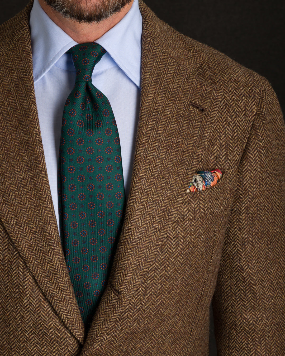 Ancient Madder Silk Tie - Forest - Hand-Rolled