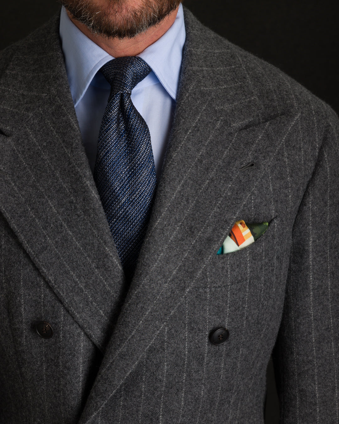 Kuska Handwoven Fina Grenadine Silk Tie  - Light Navy Mottled