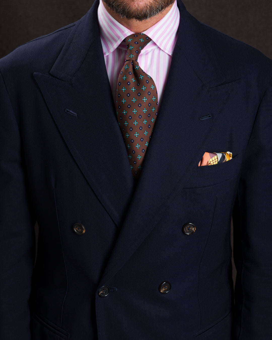 Floral Printed Silk Tie - Chocolate - Hand-Rolled