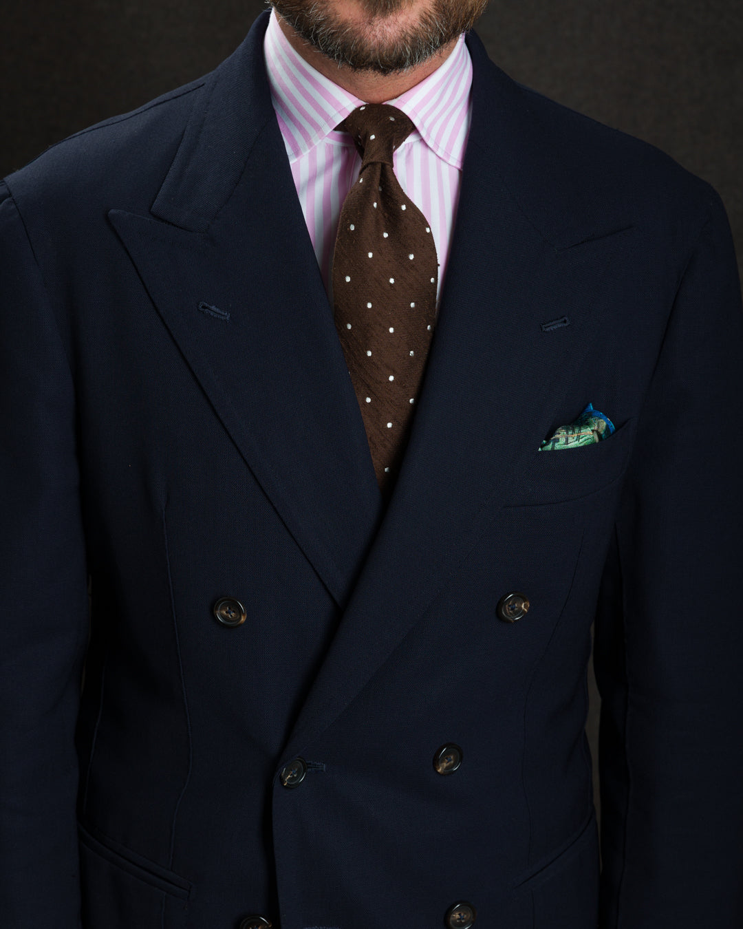 Dotted Shantung Silk Tie - Brown - Hand-Rolled