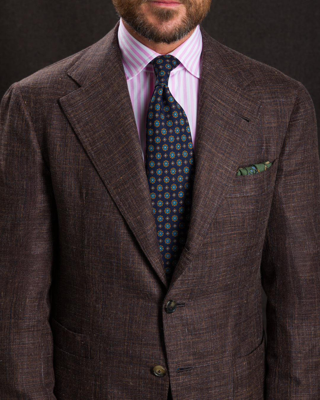 Floral Printed Silk Tie - Navy - Hand-Rolled