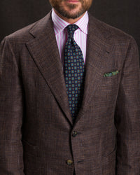 Floral Printed Silk Tie - Navy - Hand-Rolled