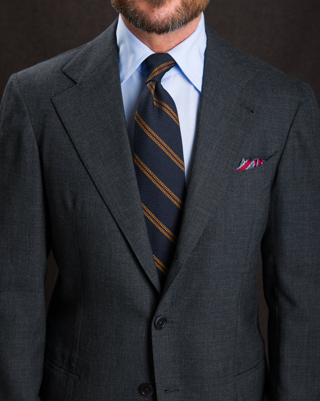 Striped Fina Grenadine Silk Tie - Navy / Yellow / Red