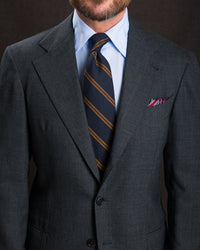 Striped Fina Grenadine Silk Tie - Navy / Yellow / Red