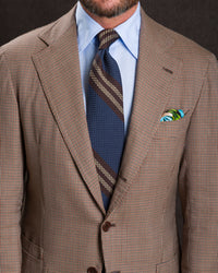 Striped Grossa Grenadine Silk Tie - Light Navy / Brown / Beige