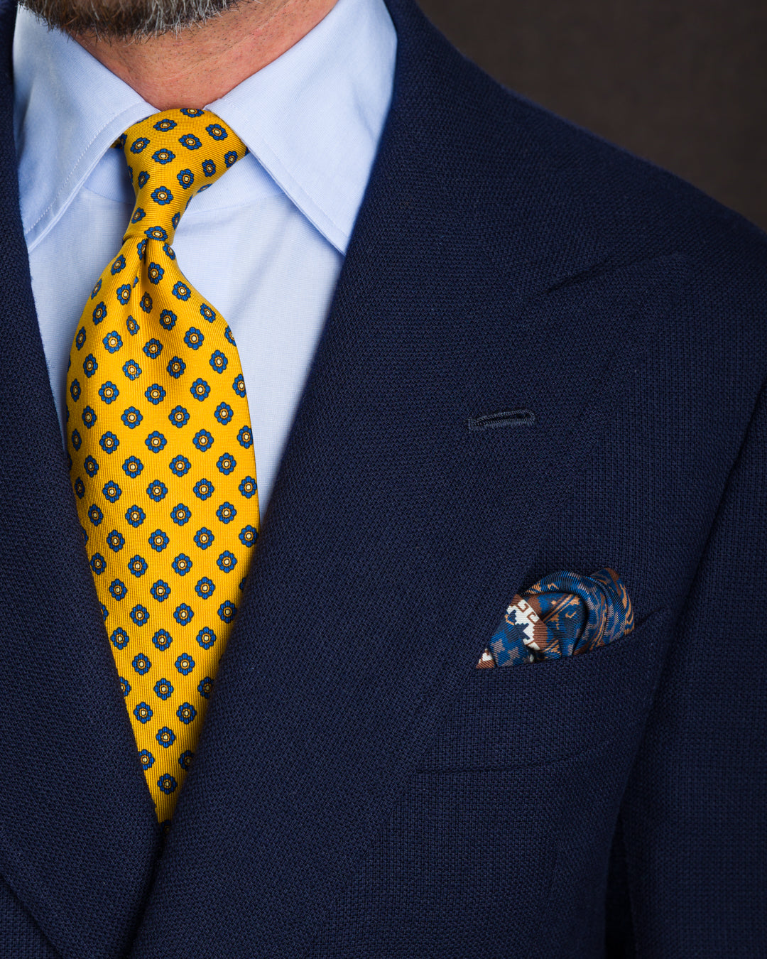 8 Bit Motif Silk Pocket Square - Grey / Brown - 40x40cm