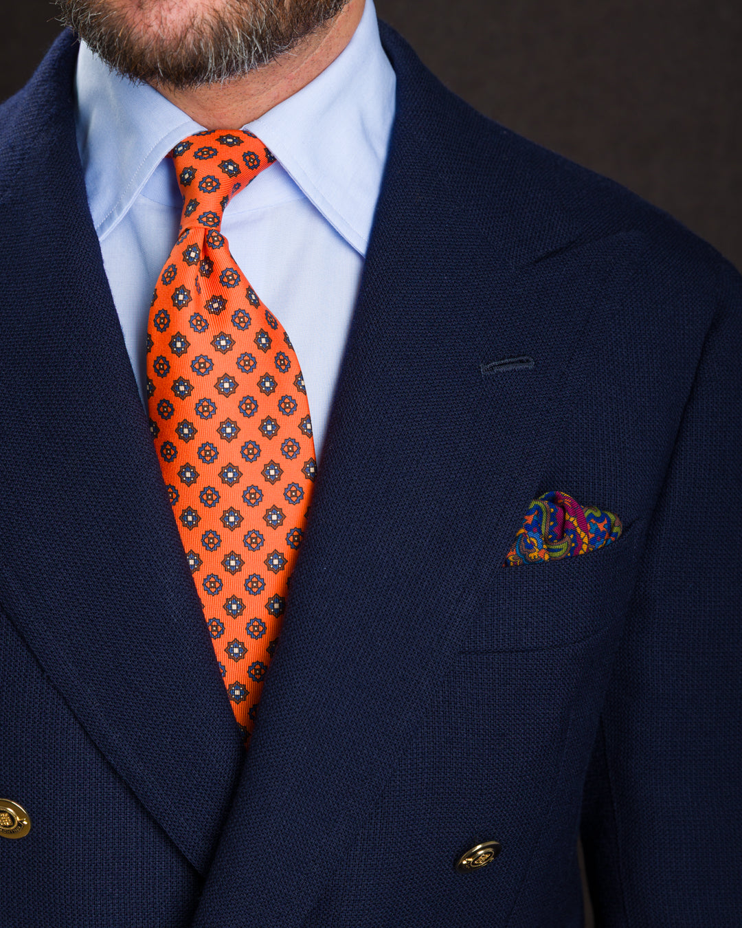 Animal Motif Wool / Silk Pocket Square - Navy - 40x40cm