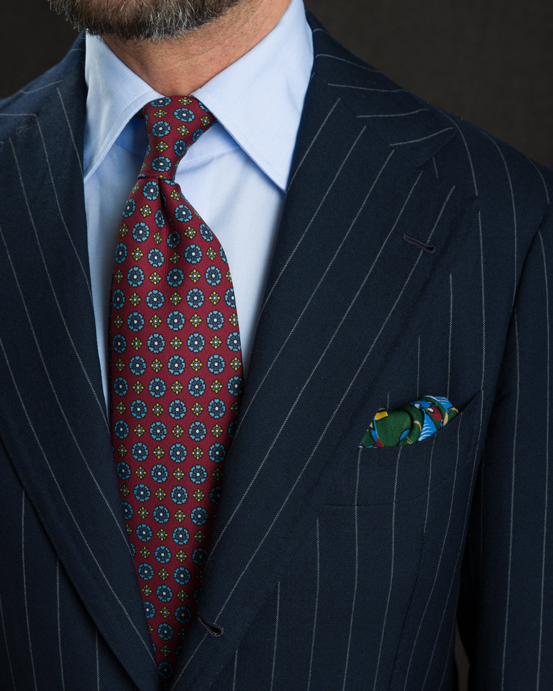 Samurai Motif Wool / Silk Pocket Square - Forest - 40x40cm