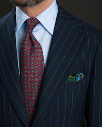 Samurai Motif Wool / Silk Pocket Square - Forest - 40x40cm